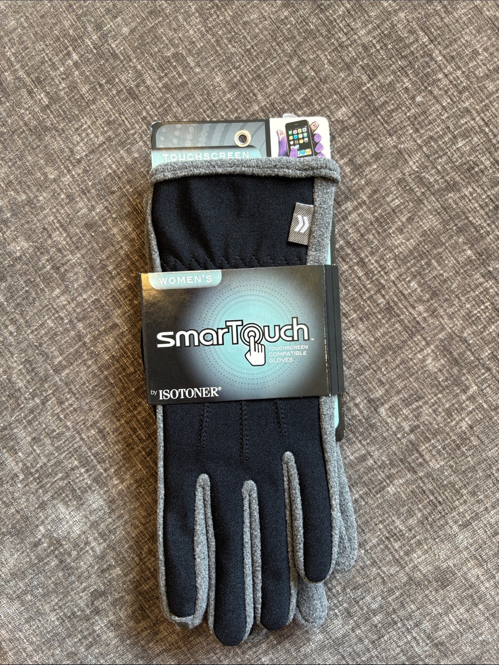 isotoner Women's Black and Gray SmartTouch Touchscreen Gloves